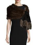 Sable-fur Fringe Cashmere Wrap, Black
