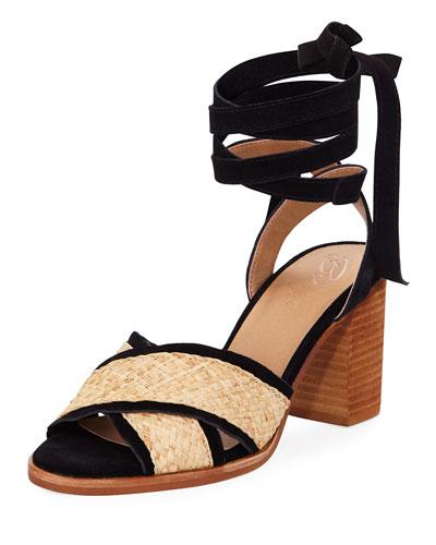 Sabrina Strappy Suede-trim Sandal, Black Pattern