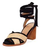 Sabrina Strappy Suede-trim Sandal, Black Pattern