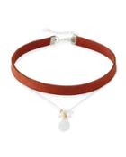 Double-strand Suede & Moonstone Choker Necklace, Black