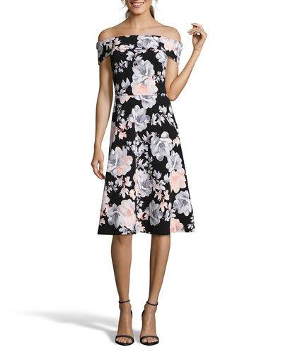 Off-the-shoulder Floral Fit-&-flare Dress