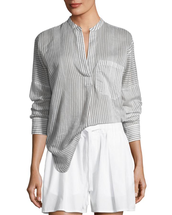 Pencil Stripe Long-sleeve Pullover Tunic