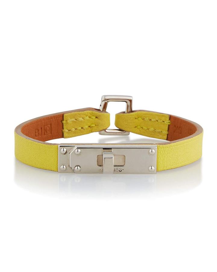 Micro Kelly Leather Bracelet, Yellow/silver