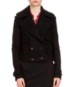 Cropped Double-breasted Wool Jacket, Black