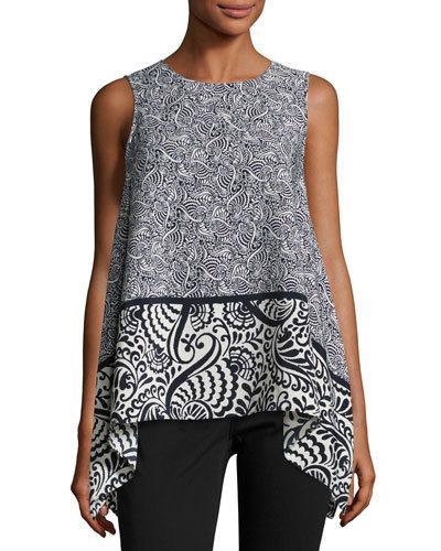 Border-print Swing Tank, Blue Pattern