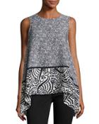 Border-print Swing Tank, Blue Pattern