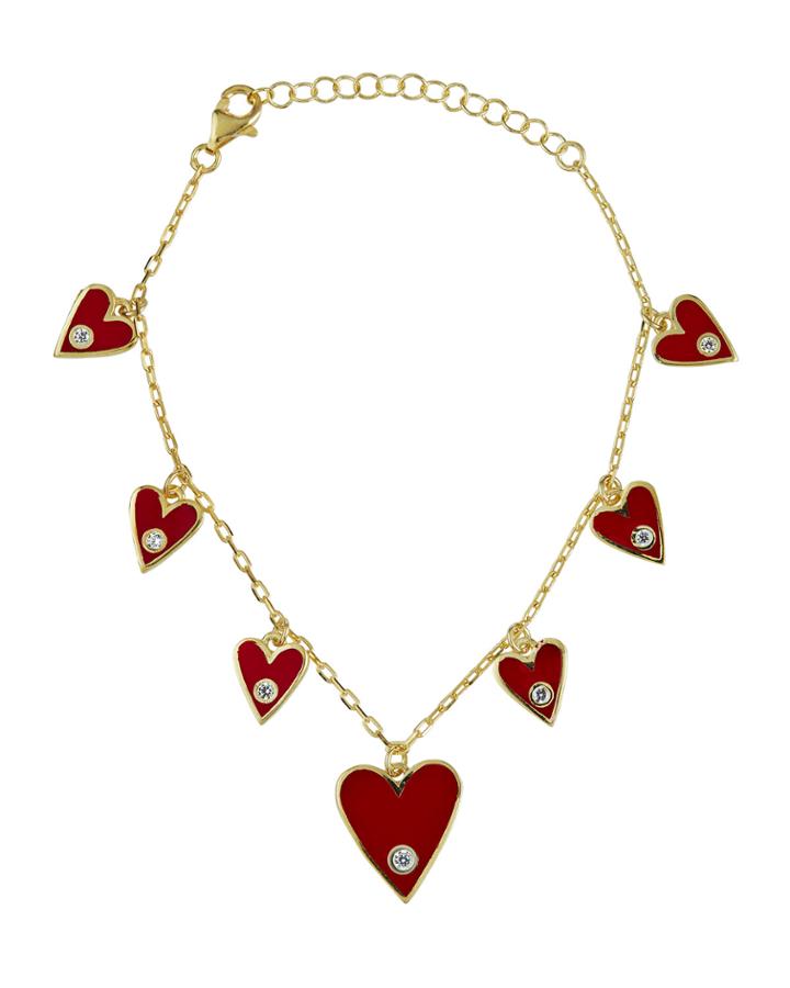 Enamel Heart Charm Bracelet, Red