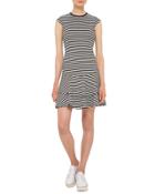 Striped Cap-sleeve Flounce Dress