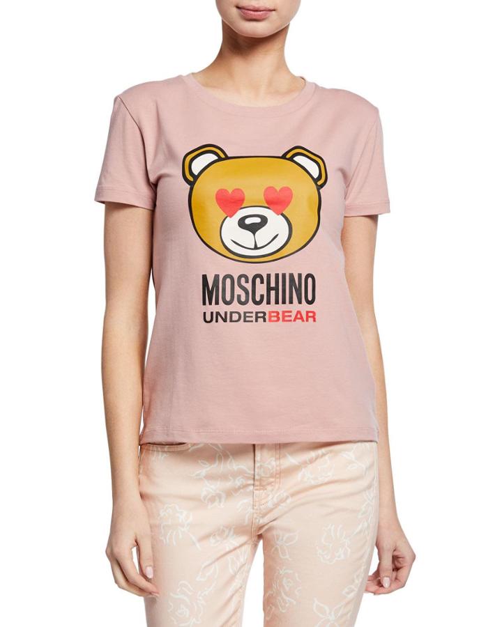 Heart-eye Bear Graphic Cotton T-shirt, Pink