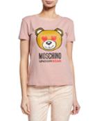 Heart-eye Bear Graphic Cotton T-shirt, Pink