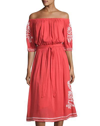 Marty Embroidered Off-shoulder Dress,