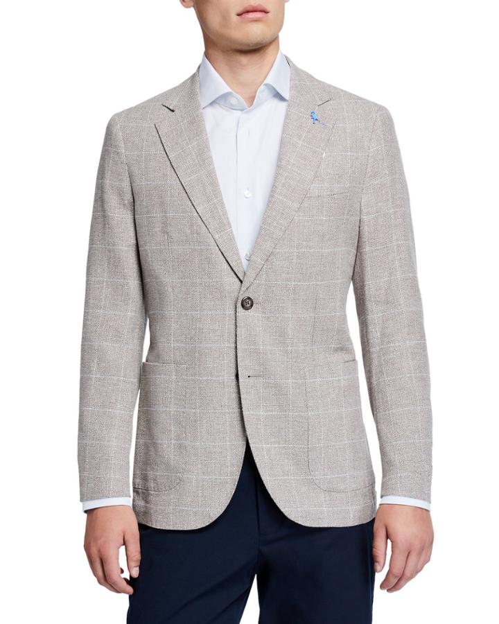 Small Windowpane Sport Coat, Khaki