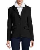 Two-button Blazer With Ribbed-liner, Black/ivory