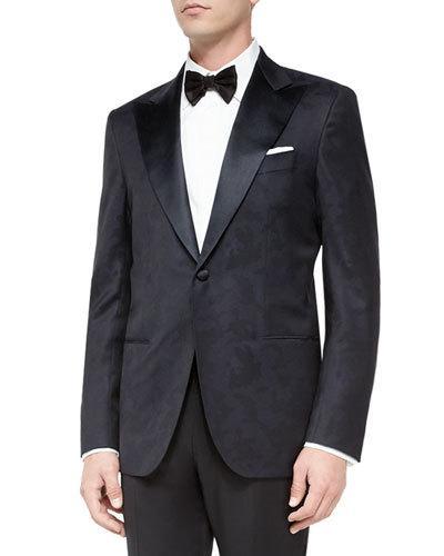 Tonal Camo-print Dinner Jacket, Navy