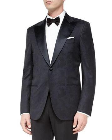 Tonal Camo-print Dinner Jacket, Navy