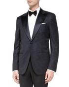 Tonal Camo-print Dinner Jacket, Navy