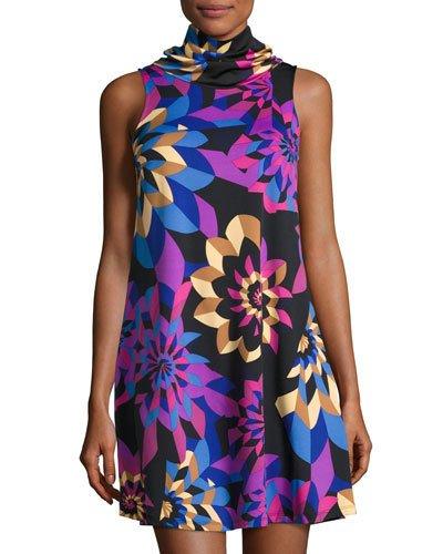 Mixie Sleeveless A-line Printed Dress, Black Breakers