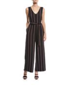 Sleeveless Striped Belted Jumpsuit