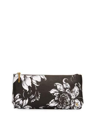 Floral Three-way Clutch Bag, Black/white