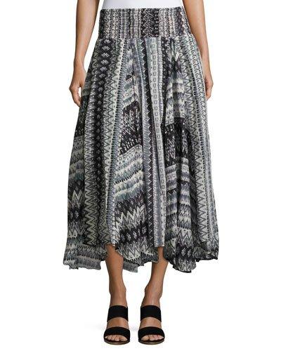 Smocked-waist Graphic-print