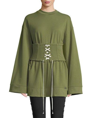 Corseted Crewneck Sweatshirt, Olive