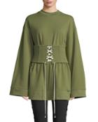 Corseted Crewneck Sweatshirt, Olive