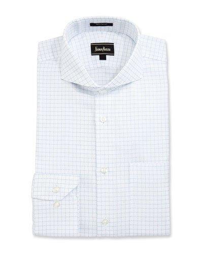 Classic-fit Regular-finish Square-print Dress Shirt, White/blue