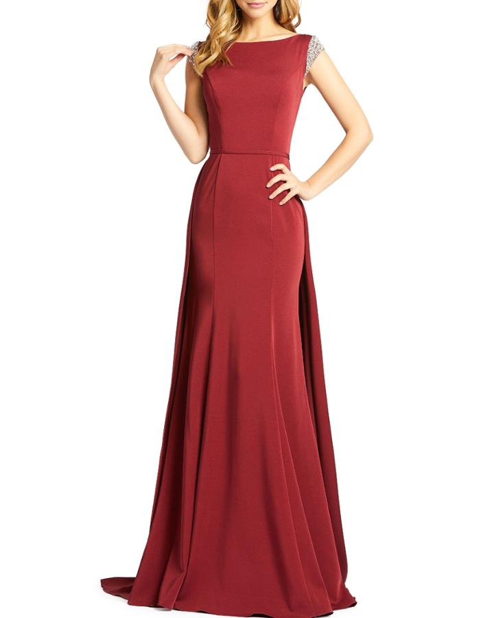 Cap-sleeve Boat-neck Trumpet Gown