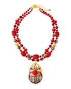 2-strand Cloisonne Pendant Necklace, Red