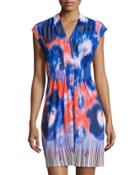 Dazed Pansies Printed Cap-sleeve Dress