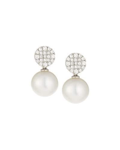 18k White South Sea Pearl & Diamond Pave Drop Earrings