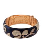 18k Wide Enamel Bangle W/ Diamond Pave, Navy