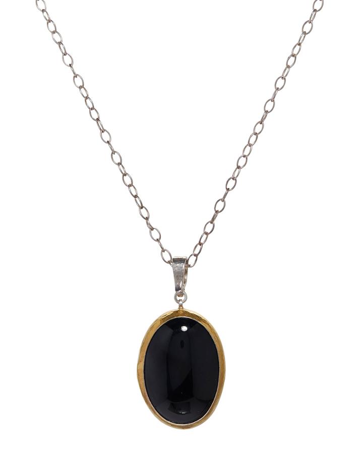 Black Agate Oval Pendant Necklace