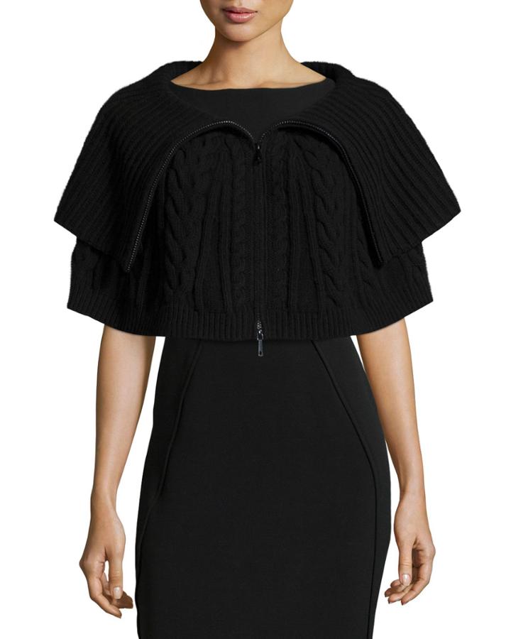 Lafayette 148 New York Cable-knit Capelet, Black, Women's
