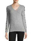 Cashmere Lace-detail Sweater, Heather Grey