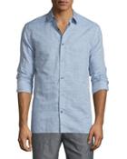 Melrose Thin-striped Sport Shirt, Blue/white