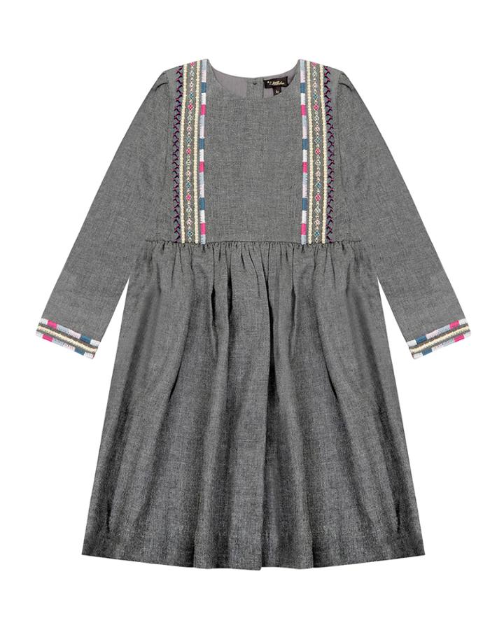 Girl's Claudia Embroidered 3/4-sleeve Dress,