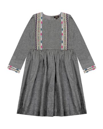 Girl's Claudia Embroidered 3/4-sleeve Dress,