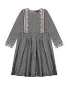 Girl's Claudia Embroidered 3/4-sleeve Dress,