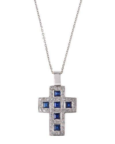 Diamond/sapphire Cross Pendant Necklace