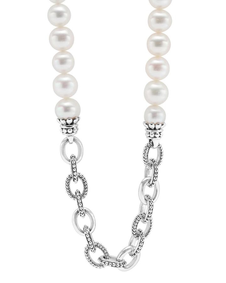 Luna Pearl & Oval-link Necklace