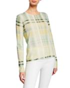 Ombre Plaid Cashmere Jewel-neck