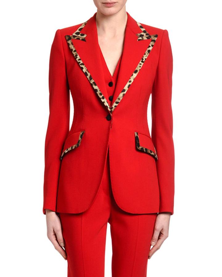 Leopard-trimmed Wool Blazer