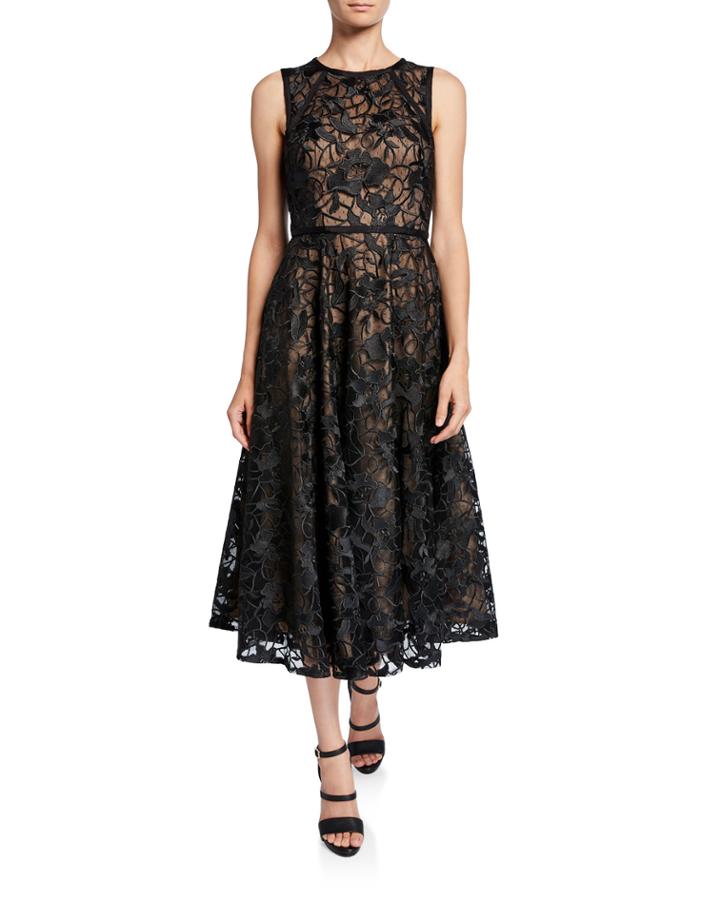 Floral Embroidered Fit-and-flare Cocktail Dress