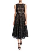 Floral Embroidered Fit-and-flare Cocktail Dress
