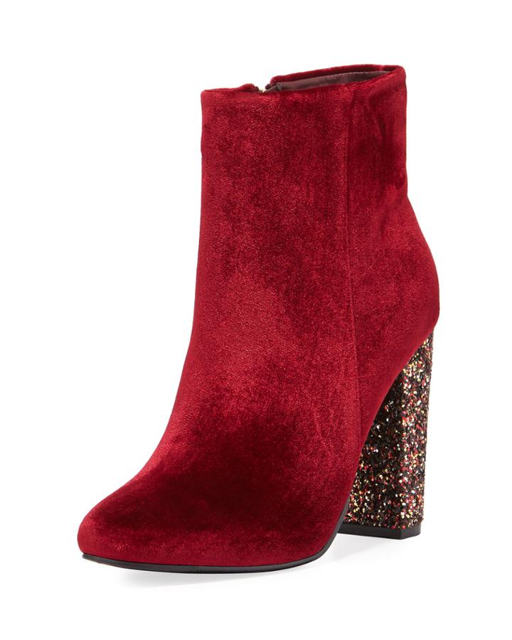 Bucasi Velvet Glitter-heel Booties