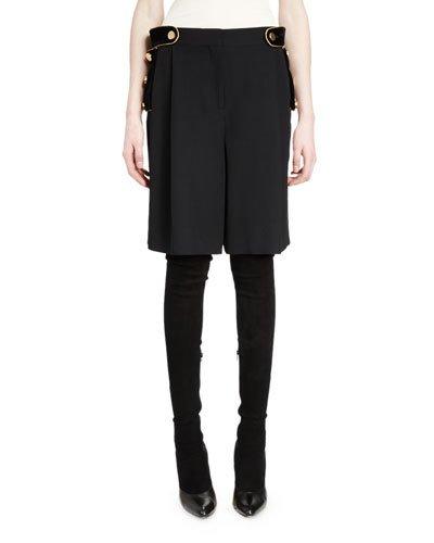 Tab-waist Shorts W/contrast Piping, Black/red