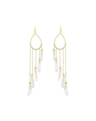 Teardrop Earrings W/ Quartz Dangle Fringe