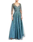 Hand Beaded Ball Gown Over Iridescent