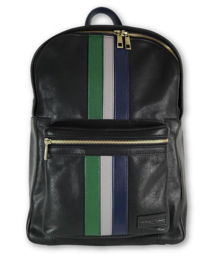Men's Striped Leather Backpack
